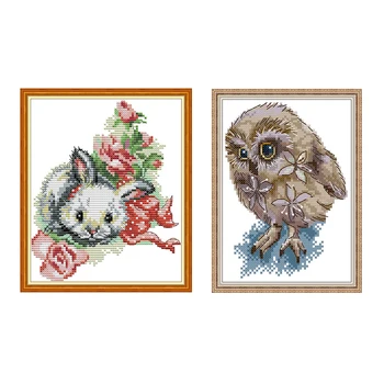 

Joy Sunday Stamped Cross Stitch Kit Beauty Owl Animal Patterns Cross Stitching Needlework DMC Embroidery Kit Aida Printed Canvas