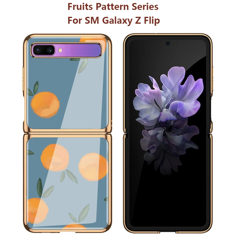 Tempered Glass Color Painting Cover For Samsung Galaxy Z Flip 5g Case Fruit Pattern Plating Frame Hard Cover For Samsung Z Flip Phone Case Covers Aliexpress