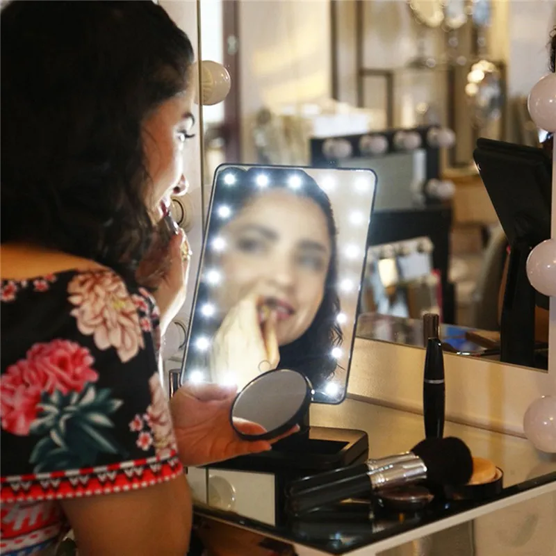 20 свет светодиодный Сенсорный экран зеркало для макияжа 10X увеличительные зеркала Настольный косметическое зеркало для макияжа bluetooth 360 градусов Поворот зеркало