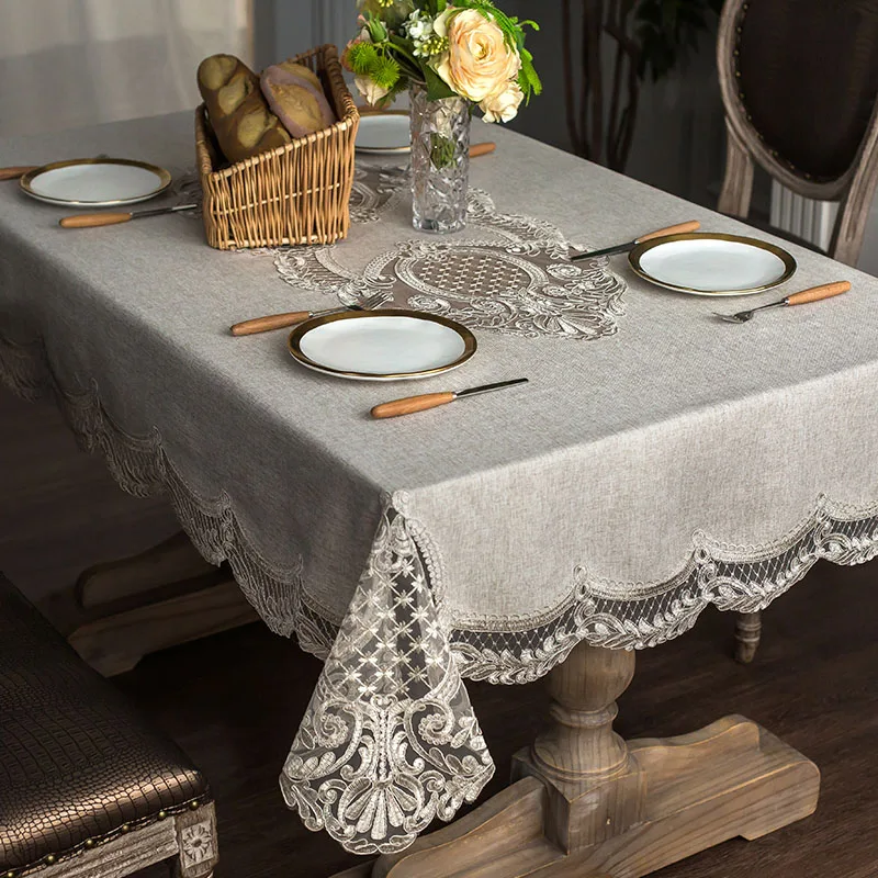 Nordic Embroidered Lace Rectangular Tablecloth, Dining Square, Kitchen Coffee Table Cover, Dustproof, Light Luxury