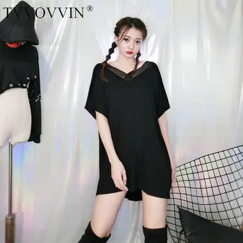 

Loose Fashion Hollow Lace Stitching V Neck Tshirt Trend Personality Irregular Plus Size Women Tops Streetwear Tshirt DMY3985