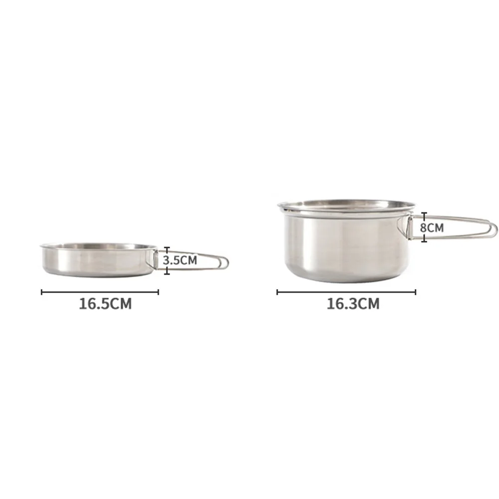 With Folding Handle Easy Clean Outdoor Camping Home Durable Picnic Portable Hiking Stainless Steel Cooking Set Cookware Pot Pan