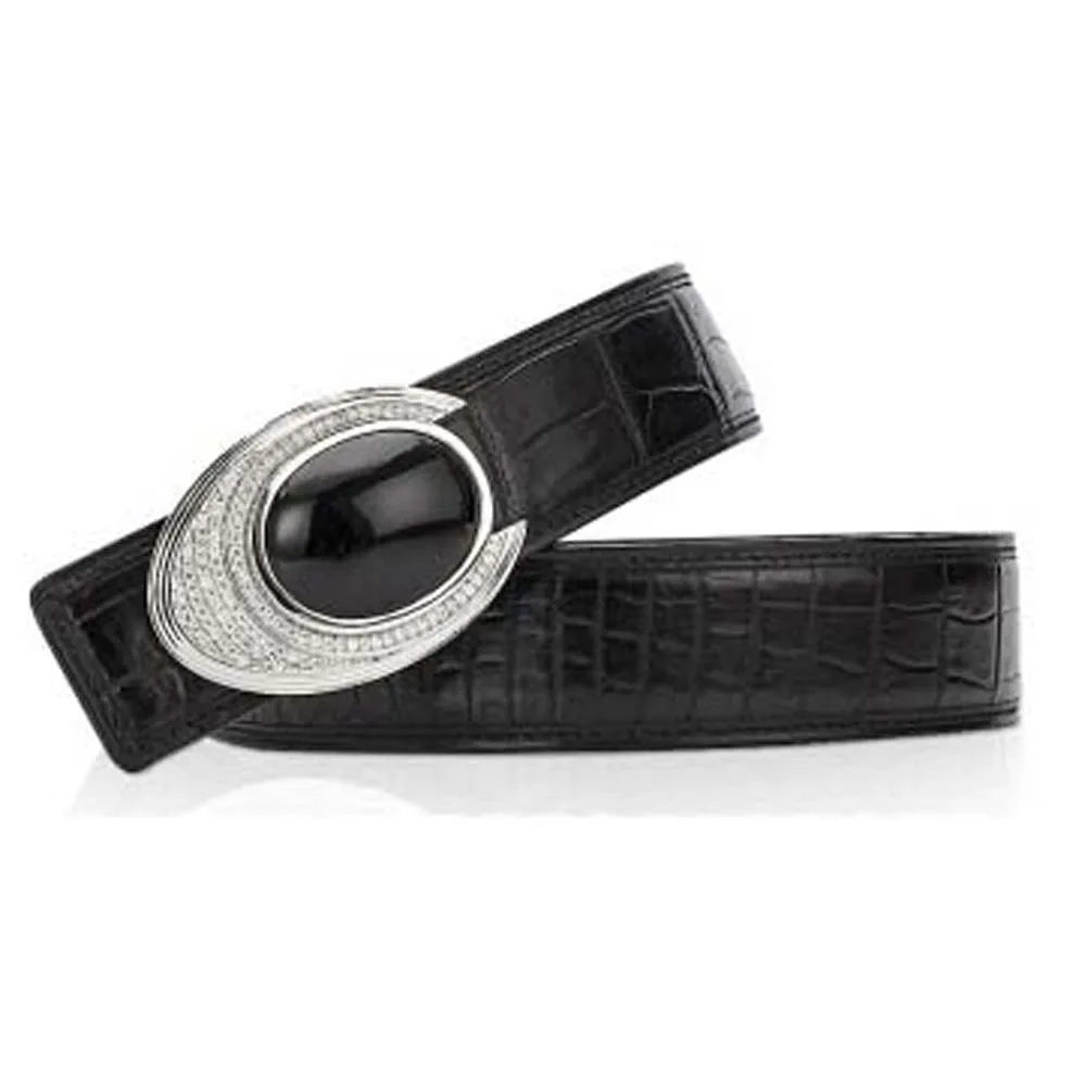 

menggeka crocodile leather men belt male S925 Sterling silver Plate buckles S925 black crocodile skin