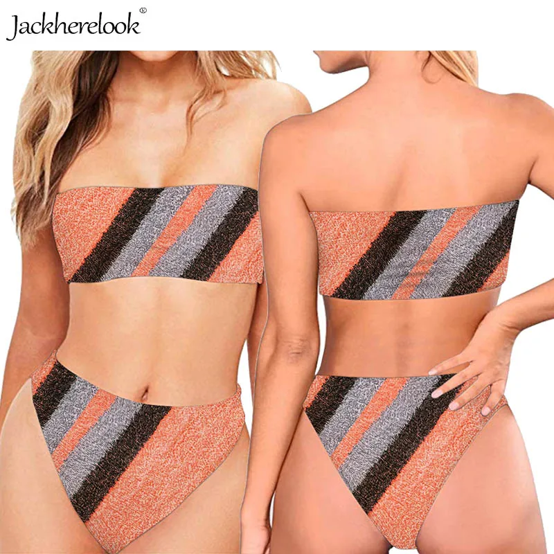

Jackherelook Female Strapied Pattern Fahison Backless Bandeau Separate Women's Swimsuit Sets Female Beach Bathing Suit Bikinis