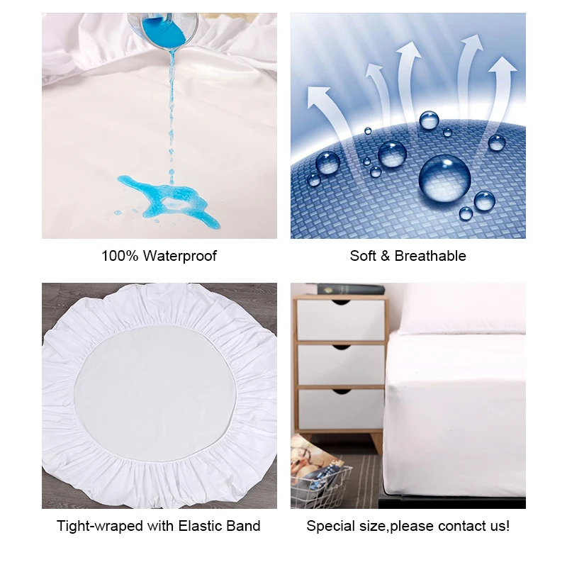 MECEROCK Solid Waterproof Mattress Protector with Elastic Band Sanding Breathable Bed Mattress Cove