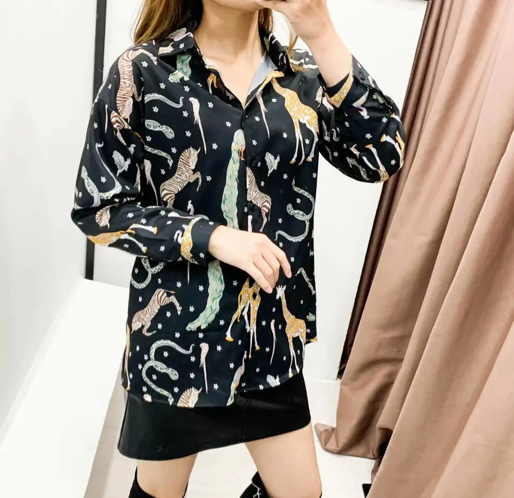  new women vintage animal print casual smock Shirts blouses women turn down collar business roupas f