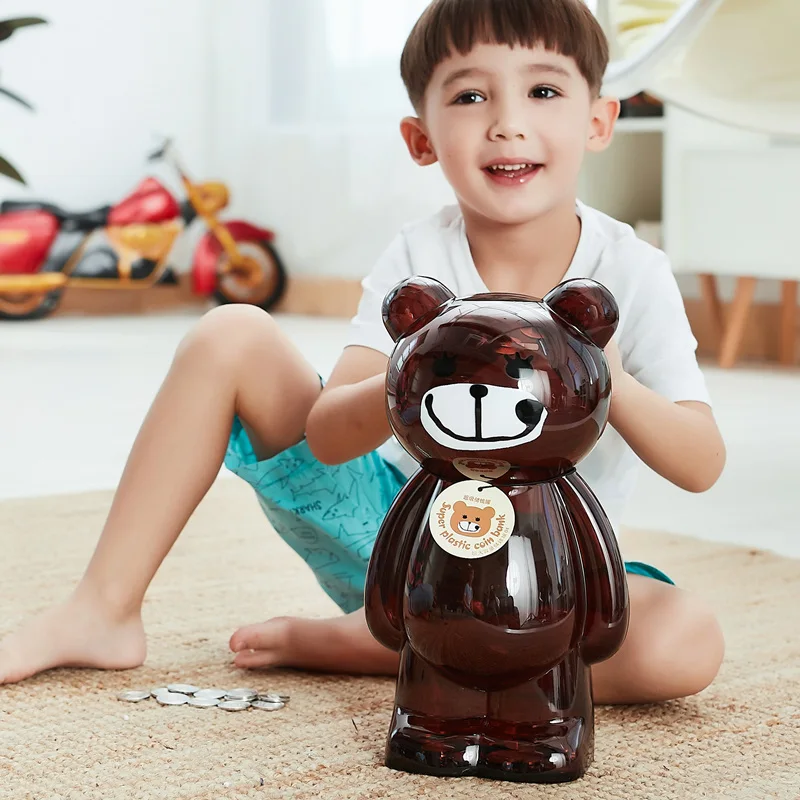

Coin Box Bank Safe For Kid Transparent Piggy Bank Money Boxes Plastic Deposit Saving Box Bear Gift Children AP1096