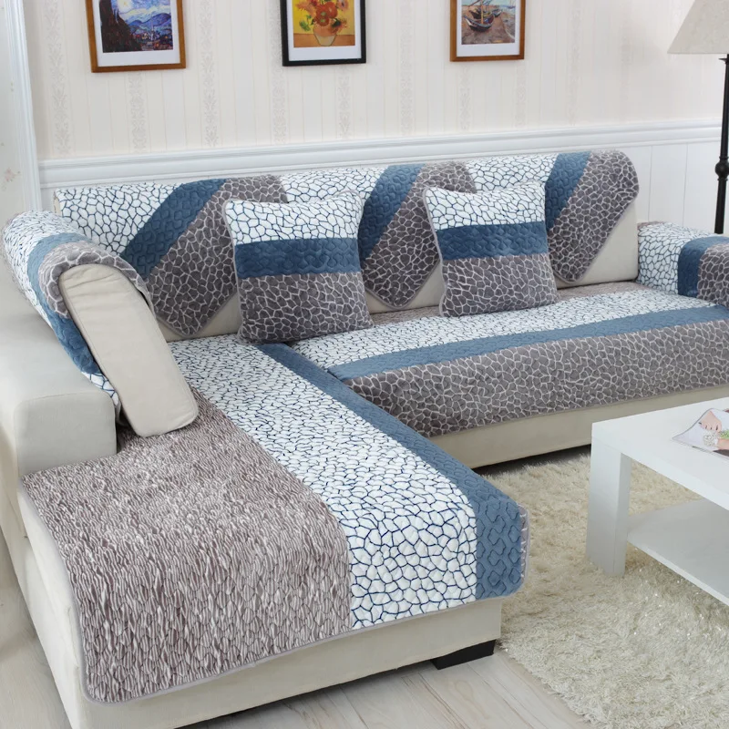 Чехлы для диванов для гостиной, плюшевый Полосатый чехол для дивана, современный минималистичный чехол на сиденье, полотенце для дивана