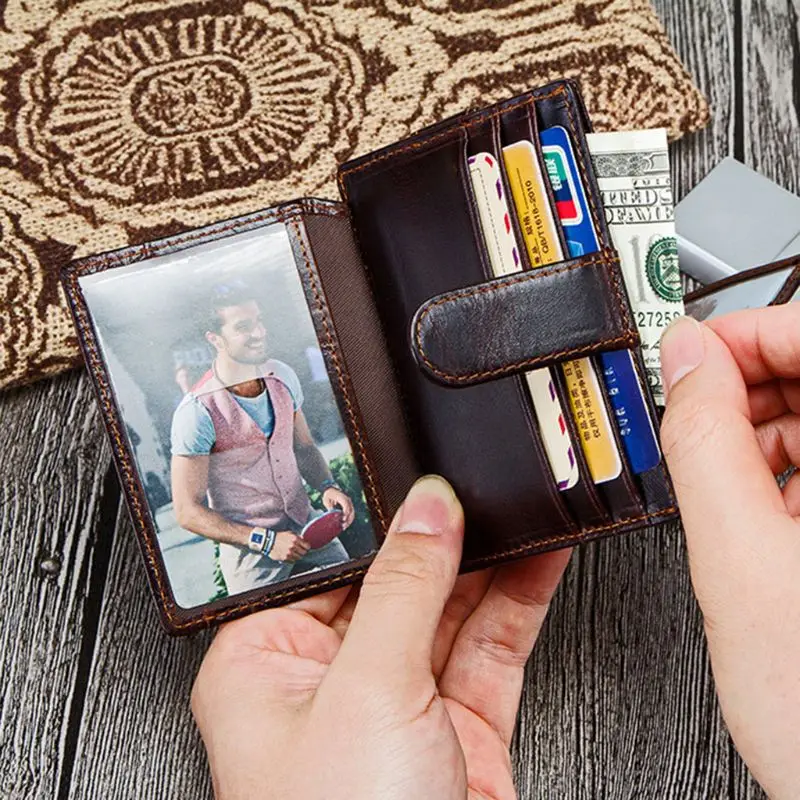 Винтажный Тонкий RFID блокирующий деловой мужской кошелек из натуральной кожи Карманный держатель для карт клатч кошелек