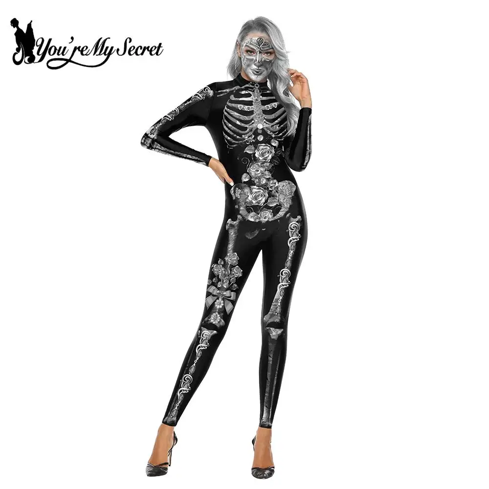 [You're My Secret] Halloween Ghost Festival Bodysuit Horror Skeleton Frame 3D Printed Catsuits Party Cosplay Jumpsuit Unisex