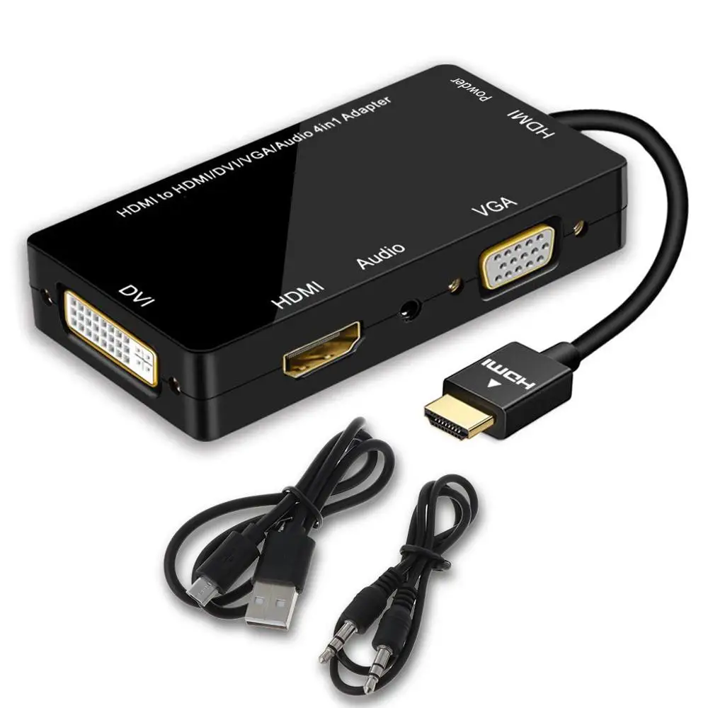 Разделитель с мультимедийным интерфейсом высокой четкости HDMI VGA, HDMI, DVI аудио конвертер позолоченный разъем 4K для портативных компьютеров HDTV PS3 многопортовый 4-в-1 Адаптер HDMI