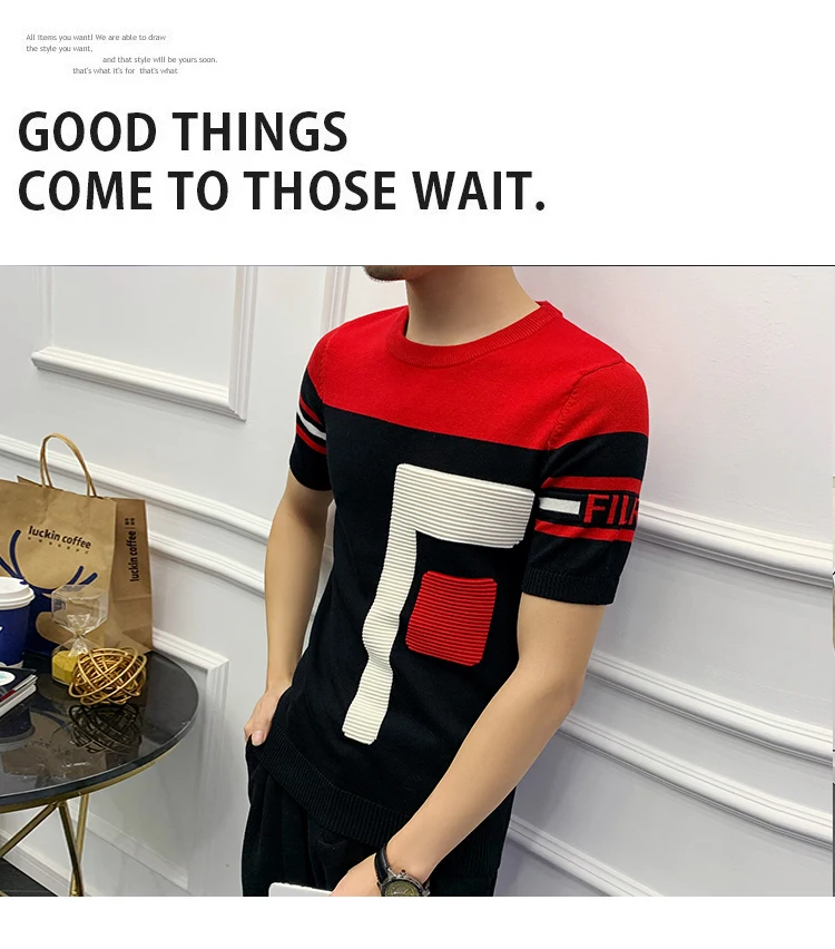 Высококачественная уличная футболка с круглым вырезом, Camisetas Hombre, летнее платье, мужская Трикотажная футболка с коротким рукавом, футболка из жаккардовой ткани