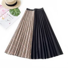 Винтажная элегантная женская одежда клетчатые плиссированные юбки новая осенне-зимняя модная Лоскутная юбка трапециевидной формы с высокой талией Jupe Femme