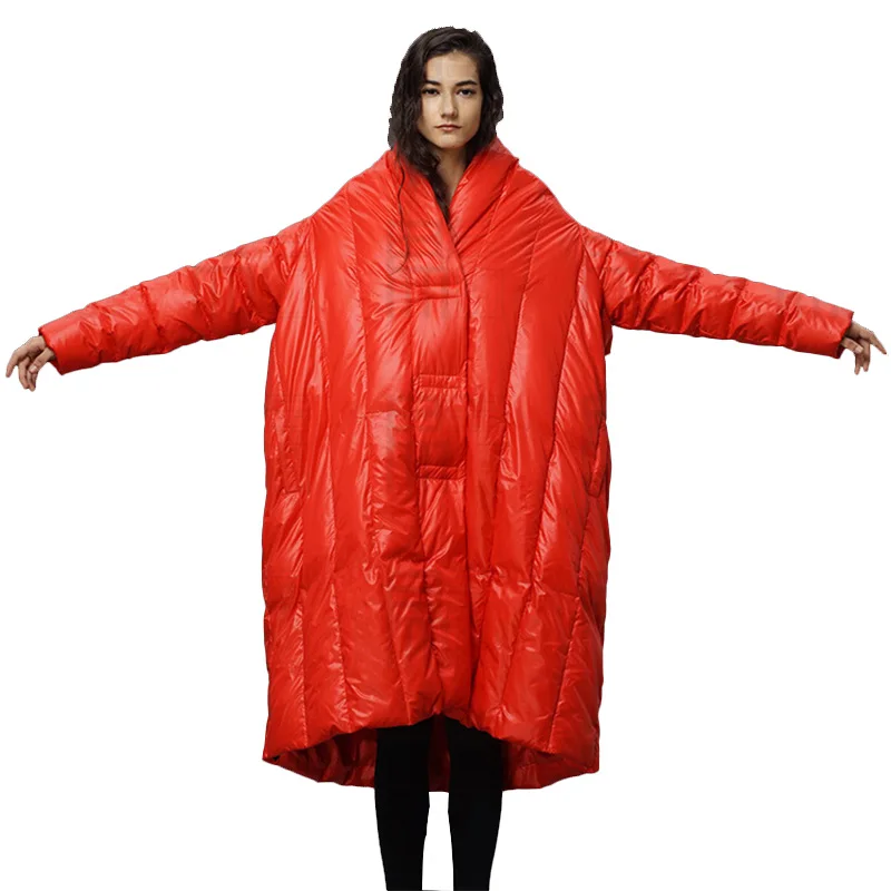 YR0015Red KJMYYX/большие размеры, 90% утиный пух, куртки, модный бренд, высокий воротник, плащ, стиль, длинный пуховик, женское свободное толстое теплое пальто - Цвет: YR0015Red