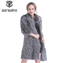 Sarsallya новые зимние Для женщин Настоящее Silver Fox Мех Пальто и пуховики модные Меховая куртка в полоску Стиль пальто Для женщин лиса Мех верхняя одежда