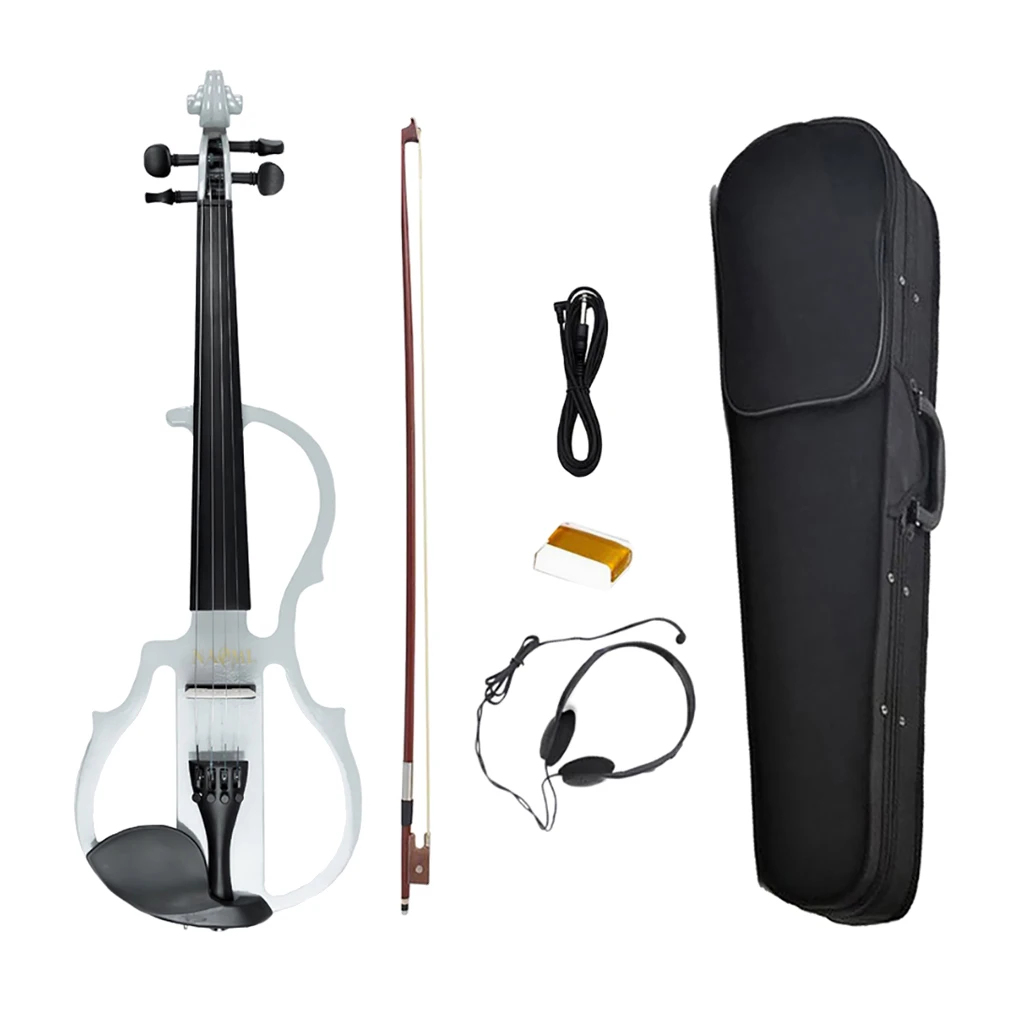

Full Size 4/4 Solid Wood Electronic Silent Violin with Ebony Fittings, Carrying Case, Audio Earphone, Cable, Rosin, Bow