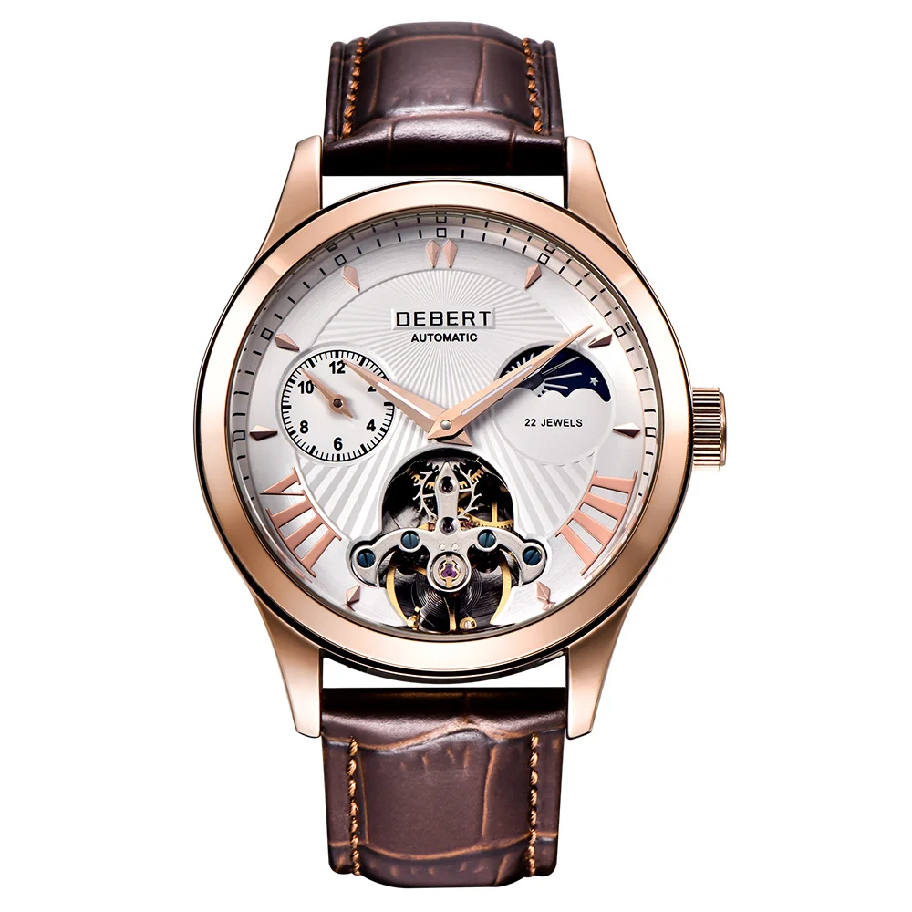Deber 40 мм часы для мужчин Топ люксовый бренд Мода Спорт Moon Phase часы автоматические механические наручные часы для мужчин кожаный ремешок - Цвет: NO6