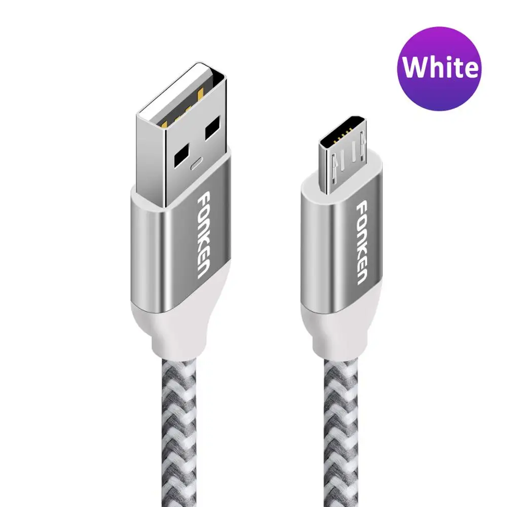 Micro White Cable FONKEN Micro USB кабель для зарядки телефона 1 м 2 м микро кабель Supercharge для redmi note 6 быстрое зарядное устройство мобильный Android шнур для передачи данных - Цвет: Micro White Cable