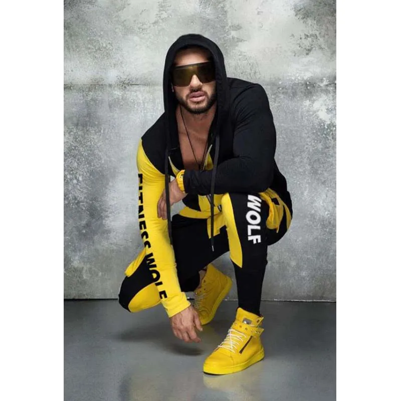 2019 new European and American sports casual suit for men monochromatic pants hooded zipper jacket Mextonmen 2