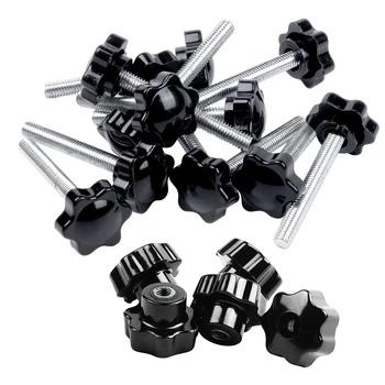 

12 Pcs Black+Silver Spare Part M6X45mm Male Threaded Knurled Grip Star Knob & 5 Pcs Black Star Grip Knobs, Female Thread Diamete