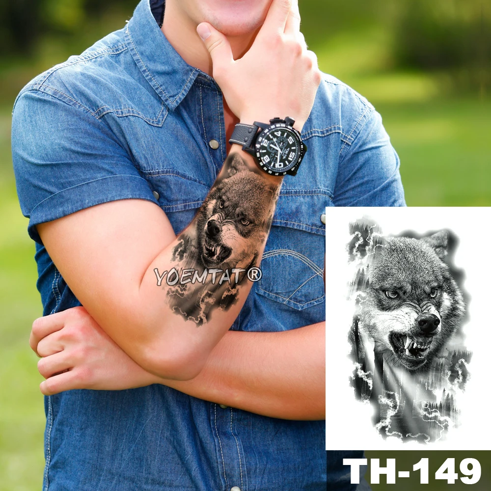 

Waterproof Temporary Tattoo Sticker forest Wolf pattern Water Transfer Wild Man body art flash fake tatoo