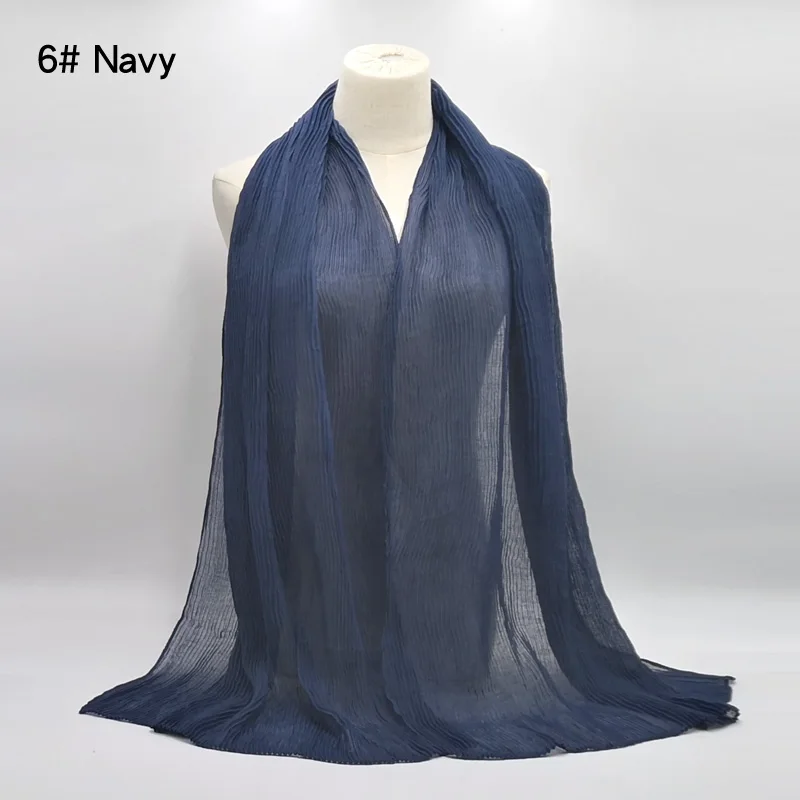 6 navy 10 шт./партия, однотонный Длинный плиссированный хлопковый мусульманский платок-хиджаб, большие длинные палантины из пашмины, хиджабы, шарфы, шали - Цвет: 6 navy