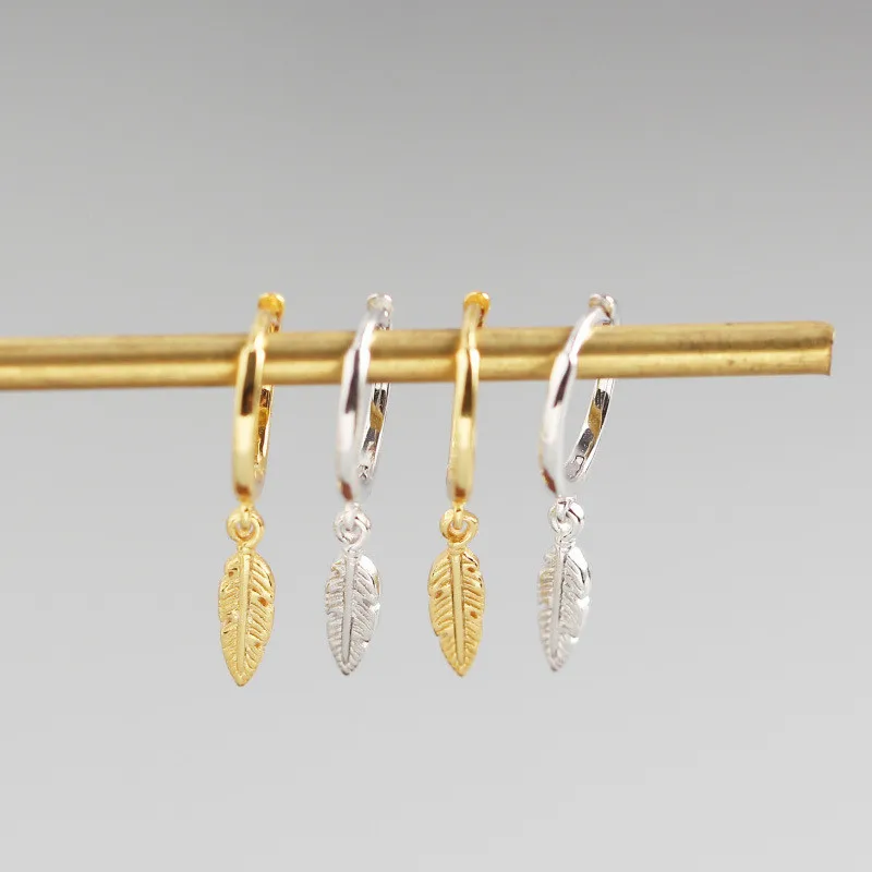 WANTME Feather Small Stud Earrings for Women 925 Sterling Silver Birthday Party Jewelry Gift silver earrings silver stud earrings womens earrings studded earrings