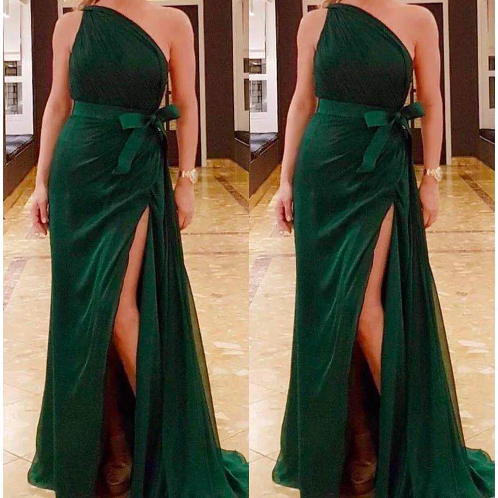Fluwelen Prom Dresses 2020 Een Schouder Pleats Belt Side Slit Sjerpen Floor Lengte Avondjurken Fluwelen Prom Dresses 2020 Een Schouder Pleats Belt Side Slit Sjerpen Floor Lengte Avondjurken