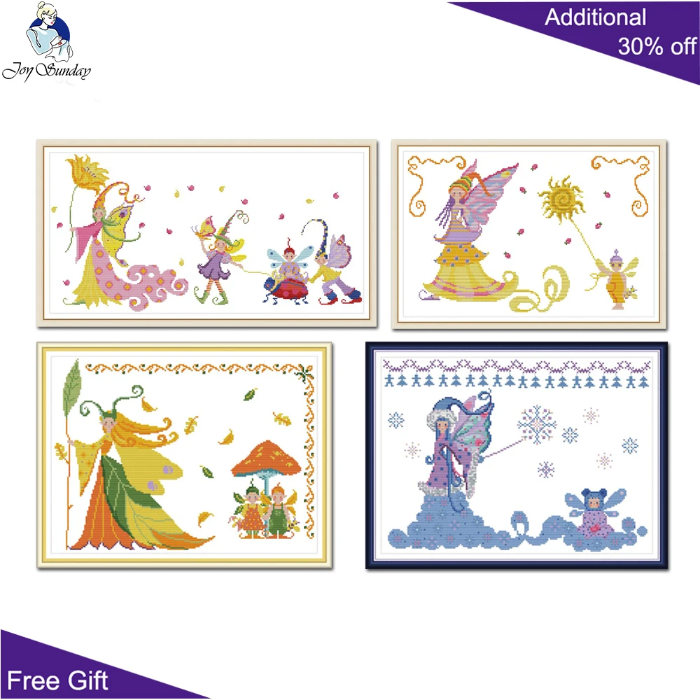Joy Sunday Spring Summer Autumn Winter Elves Home Decor KB046KB047KB048KB049 14CT 11CT Counted and Stamped Cross Stitch |