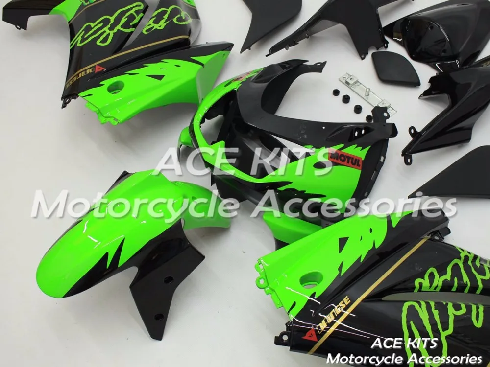 Мотоциклетный обтекатель abs для Kawasaki Ninja250 2008-2012 впрыска Bodywor сенсационная цвета: черный, зеленый, ACE № 883
