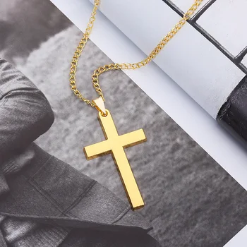 

Simple Classic Fashion Double-sided Cross Golden Silvery Pendant Female Short Necklace Prayer Necklace Men's Cross Necklace
