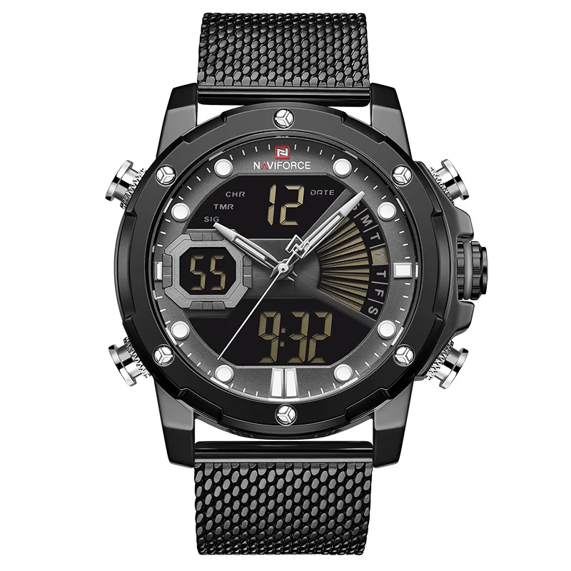 NAVIFORCE мужские часы Топ люксовый бренд военные кварцевые мужские часы водонепроницаемые из нержавеющей стали спортивные мужские часы светящиеся указки - Цвет: Black Black