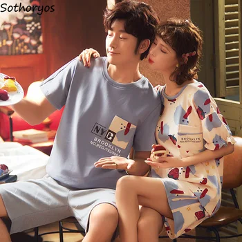 

Pajama Sets Couples Shorts Summer 3XL Homewear Kawaii Korean Style Stretchy Printed Womens 2pcs Elegant Simple Leisure Stylish