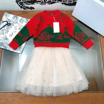 

New children's T-shirt set for fall / winter 2020 High end children's Christmas Dress Foreign style sweater + gauze skirt
