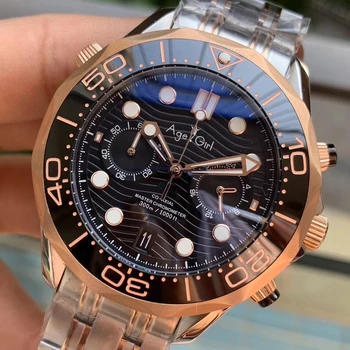 

Luxury Brand New Men Japanese Quartz Diver Black Rose Gold Blue James Bond 007 Blue Ceramic Bezel Sapphire Master Watches 44MM