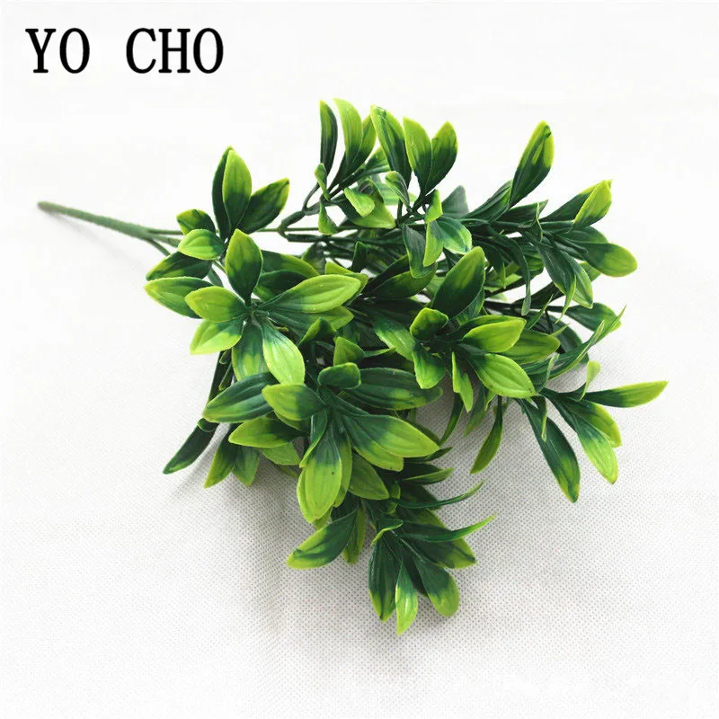 YO CHO Artificial Plants Plastic Twigs Green Grass Fake Plants Twigs Leaves Grass Flower Arrangement Wedding Party Home Decor - Image 3