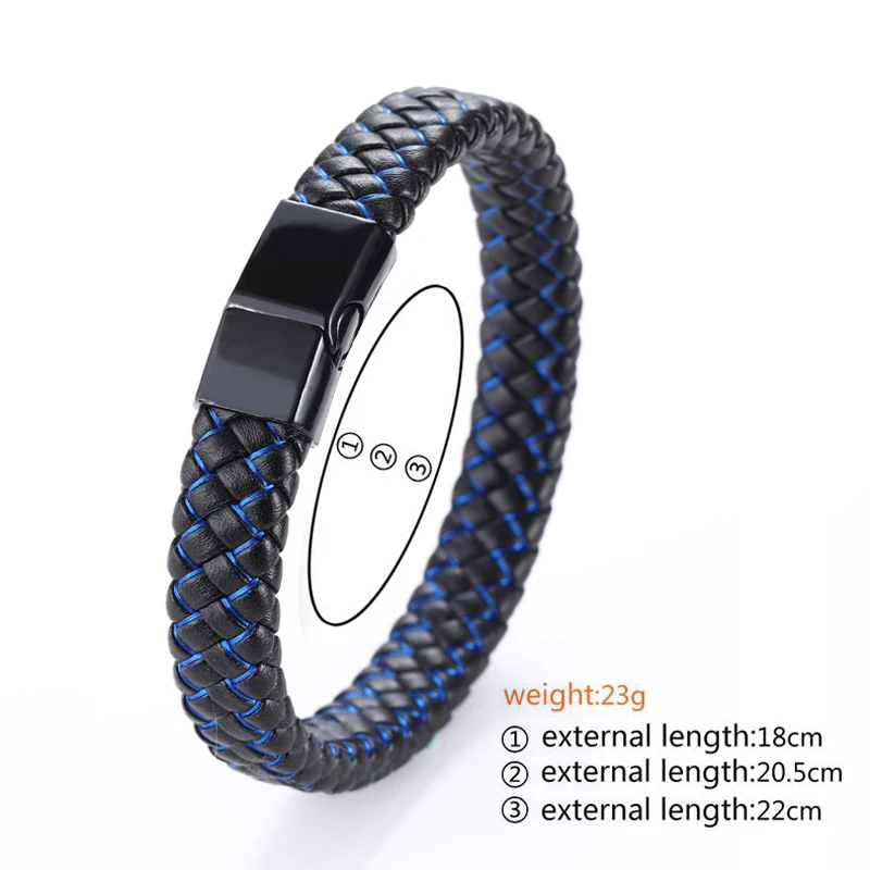 2019New Men Jewelry Punk Black Blue Braided Leather Bracelet for Men Fashion Bangles GiftsStainless Steel Magnetic Clasp