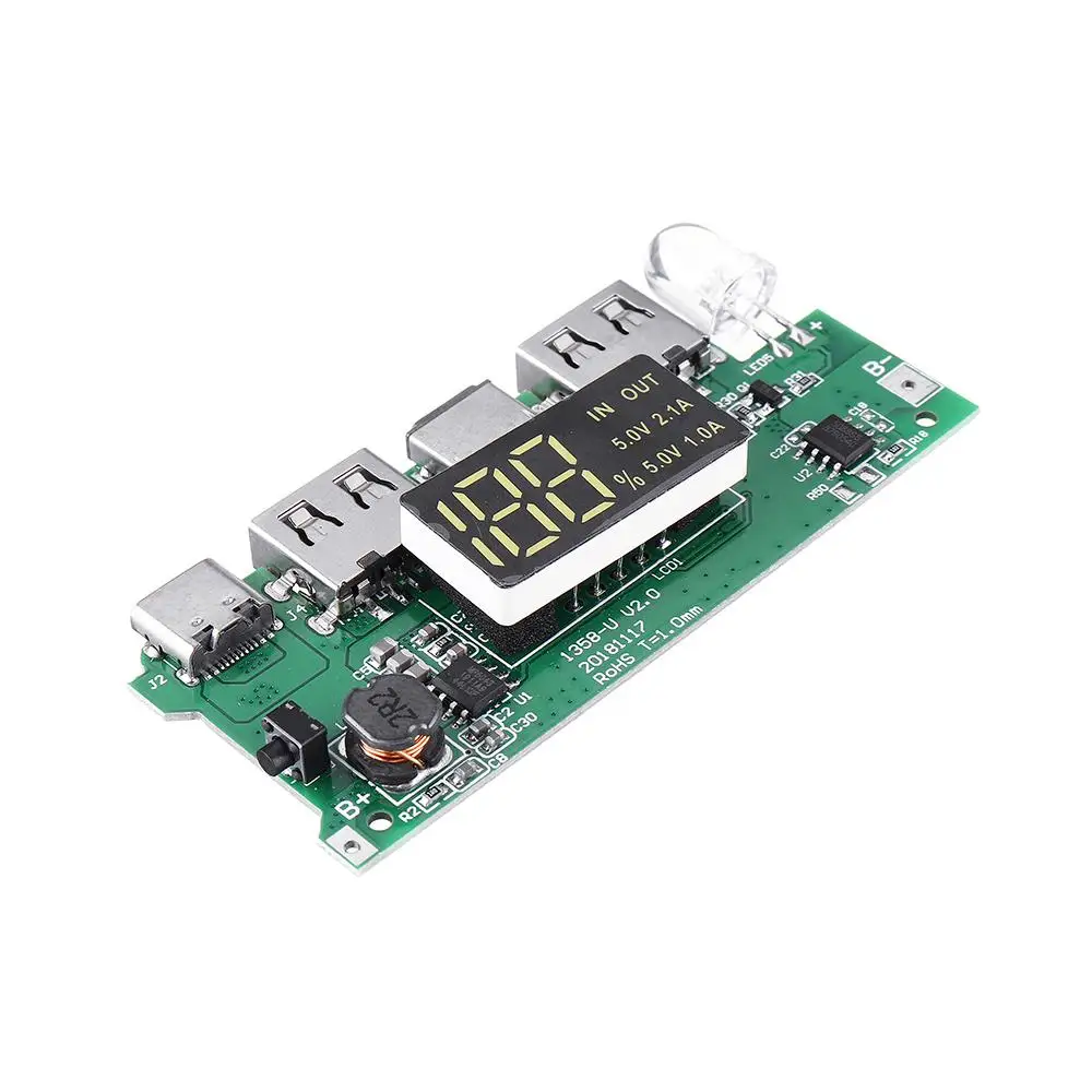DIY Мощность банка 18650 Зарядное устройство доска с двумя разъемами USB, 5 В, 2.1A микро Тип-C с светодиодный перезарядки переразрядки, защита от короткого замыкания
