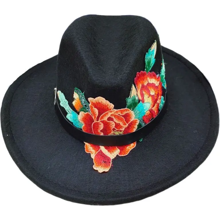 leopard fedora hat 2021 Fedora hat embroidered autumn new woolen hat original embroidery hat ethnic style big brim jazz hat for men and women red bottom fedora