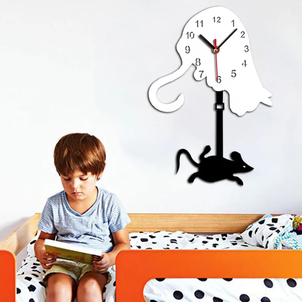 Креативные Акриловые Детские Кварцевые часы «сделай сам» Sway Dynamic Tail Cute mouse настенные часы