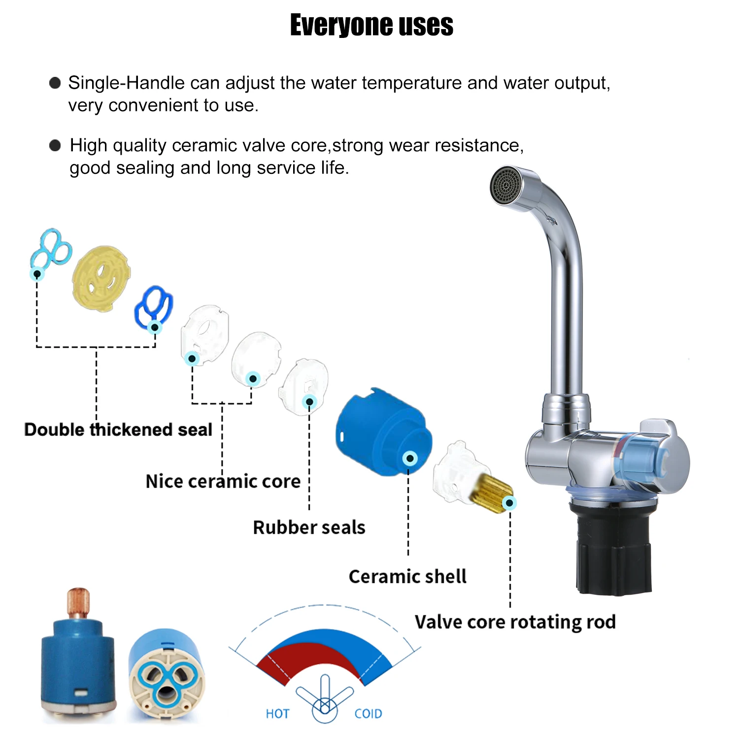 

Hot Foldable Faucet Kitchen Faucet Rotation Bathroom Bar Sink Water Taps Single-Handle Cold Hot Water Mixer Copper Faucet for Ho