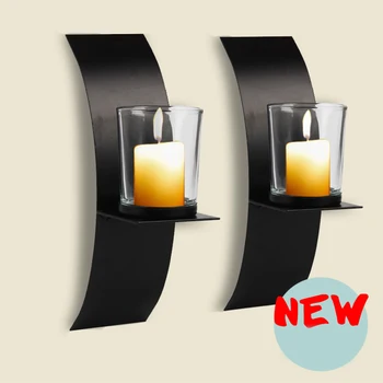 

2sets Modern Home Decor Bedroom Wedding Candle Holder Birthday Gift Iron Art Easy Install Spa Party Wall Sconce With Glass Cup