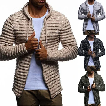 

Vogue Men Pleated Hooded Sweater Coats Brands Male Autumn Solid Zipper Sweaters Jacket VogueWarm Knitting Ovecoat Clothes