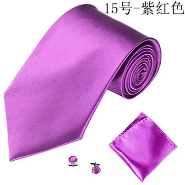 Мужские галстуки сплошной цвет галстук Hanky комплект запонок для деловых формальных свадебных вечеринок аксессуары повседневная одежда - Цвет: 15