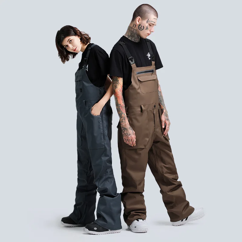 GSOU зимние лыжные брюки с ремнями для мужчин и женщин зимние водонепроницаемые дышащие уличные спортивные брюки для сноубординга