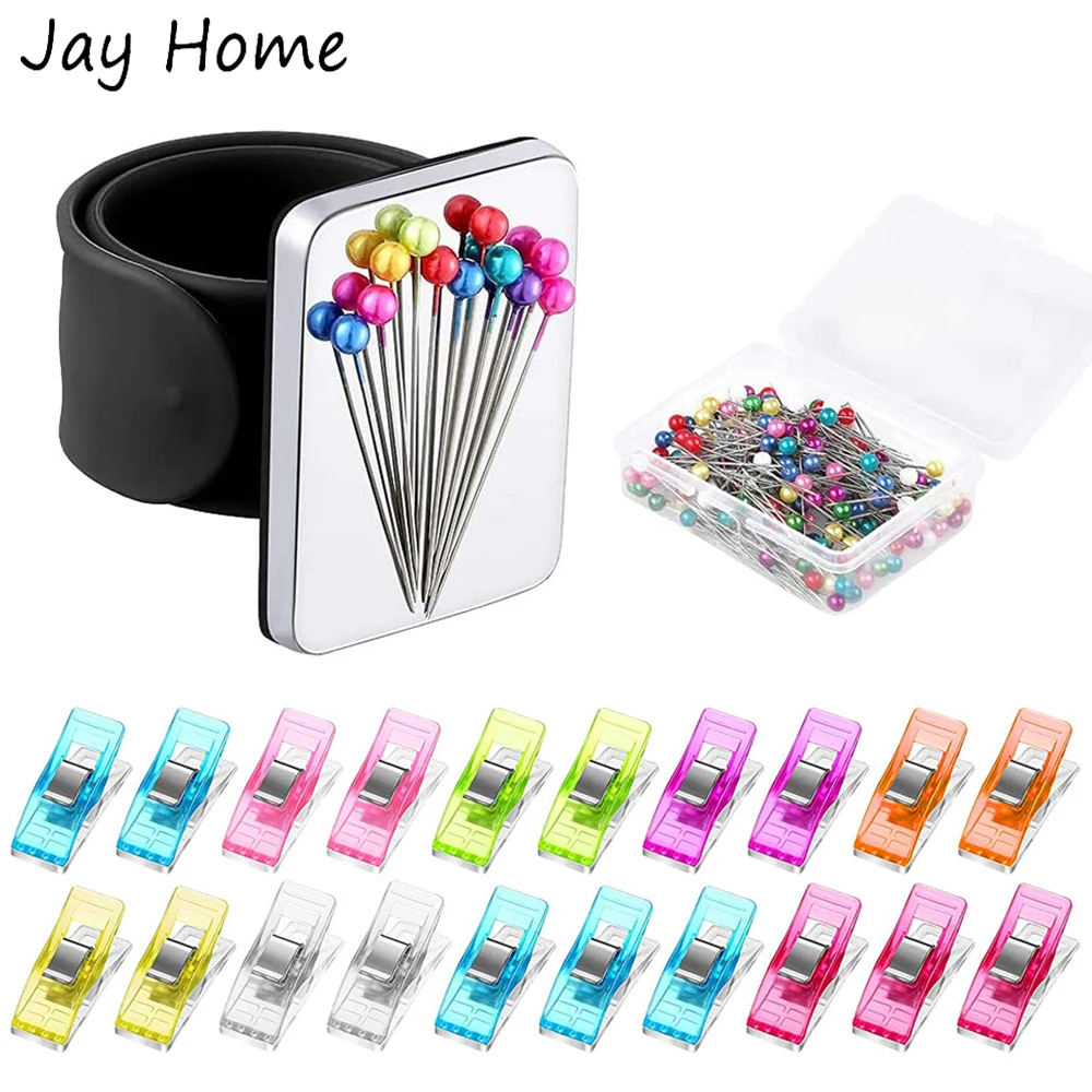 Wristband Pin Cushion Holder with 100Pcs Pearl Head Sewing