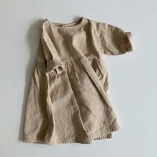 3144 Весна Новые детские одежда для японских и корейских серии с простым и пуговицами на спине повседневные платья в богемном стиле мори Хлопковое платье для девочки