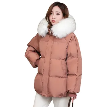 

Winter Women Jacket 2020 Fashion Warm Women Cotton Coats Female Fur collar Hooded Outerwear Womens Loose Down cotton Coat OK387