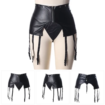

Black Women PU Leather Garter Panty Gourd Clip Sock Garter Belt Bondage Fastener Comfortable Suspender Goth Festival Rave