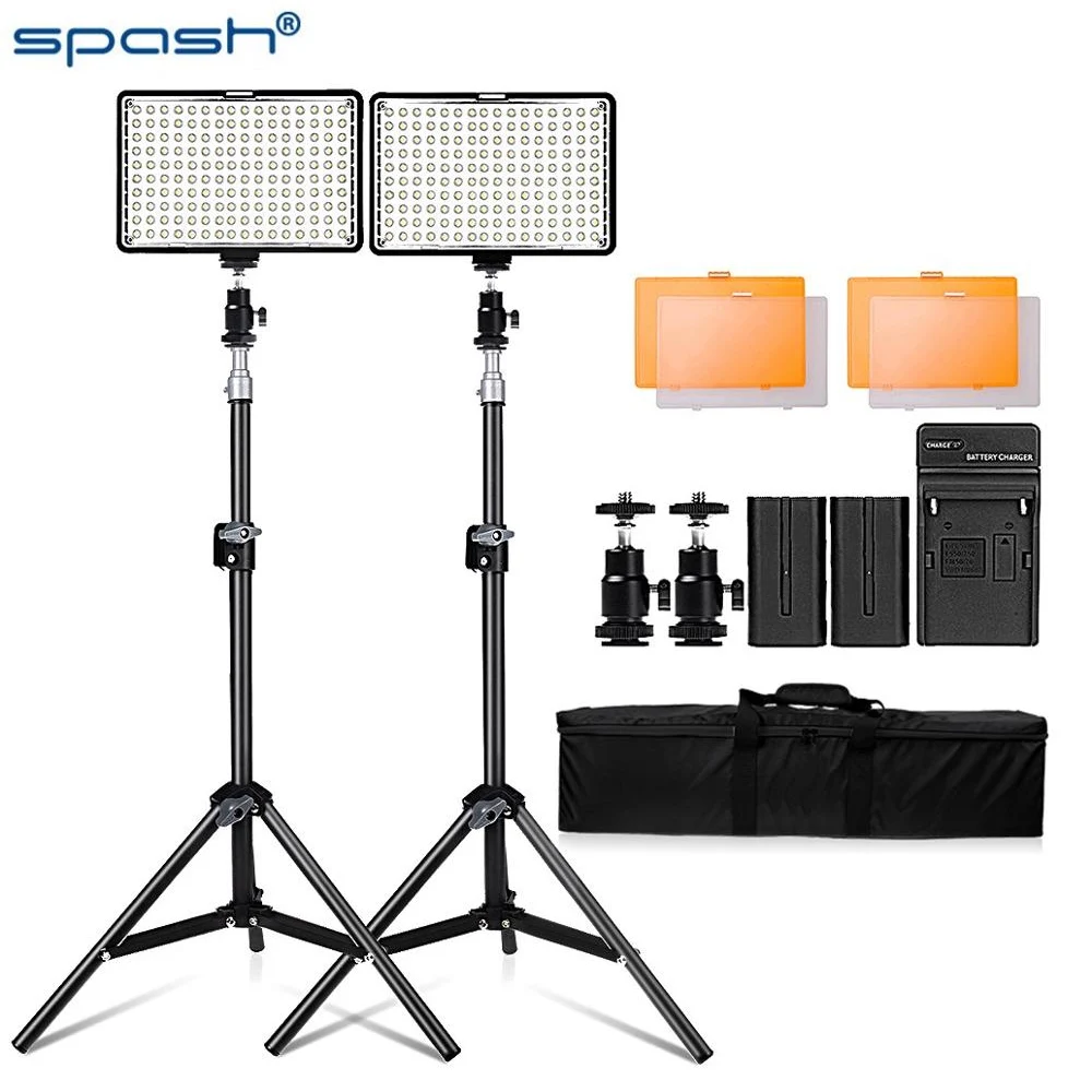 SPASH 2in1 TL 160S Led Video Light Kit 3200K 5500K Studio light Camera Camcorder Video Lamp Panel with Light Stand Battery Bag 9